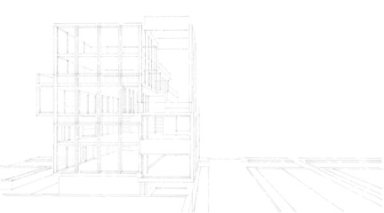architectural sketch of a building 3d drawing
