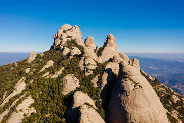 Aerial view of mountain peak in Montserrat, Spain 
