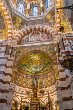 Interior View of Notre Dame de la Garde, a Byzantine architecture basilica in Marseille