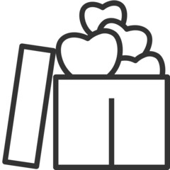 Vector open gift outline icon, sign and love symbol 64x64 Pixel, white background
