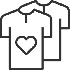 Vector t shirt outline icon, sign and love symbol 64x64 Pixel, white background