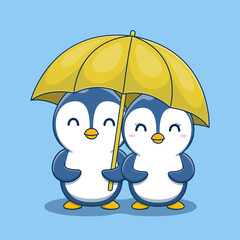 Cute Valentine's day penguin couple under the umbrella