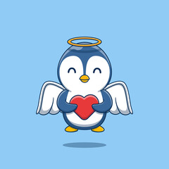 Cute cupid penguin holding love heart