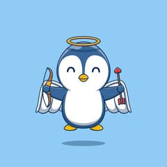 Cute cupid penguin with bow and arrow