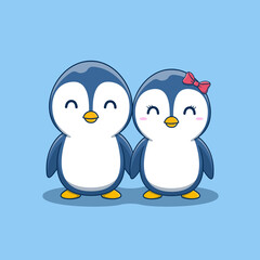 Cute Valentine's day penguin couple holding hands