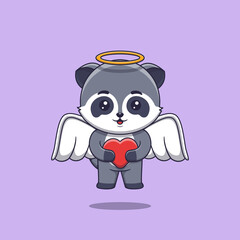 Cute cupid raccoon holding love heart