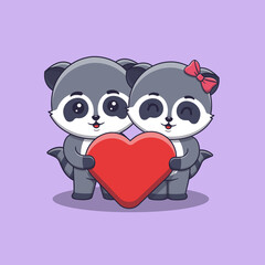 Cute Valentine's day raccoon couple holding a big heart love