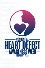 Congenital Heart Defect Awareness Week. February 7-14. Holiday concept. Template for background, banner, card, poster with text inscription. Vector EPS10 illustration.