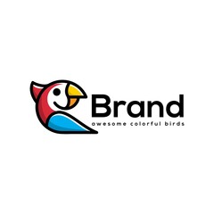 simple bird parrot logo design, modern bird logo, colorful bird, inspiration, concept, icon, cartoon, vector, best for your brand