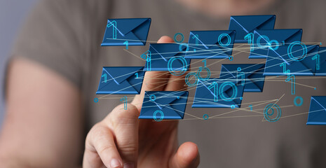 express envelope and parcel abstract technology background. Business quantum internet network...