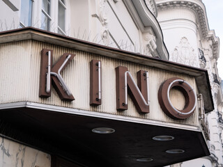 Vienna, Austria - November 20 2021: Bellaria Kino Historic Cinema Entrance Sign.