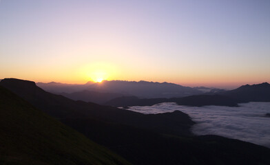 Mountainous part of Cantabria in the north of Spain, hiking route around Alto Campo mountain, summer
