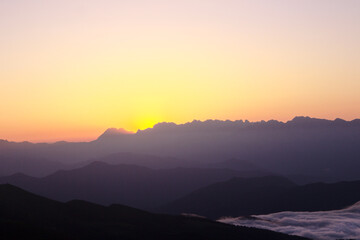 Mountainous part of Cantabria in the north of Spain, hiking route around Alto Campo mountain, summer
