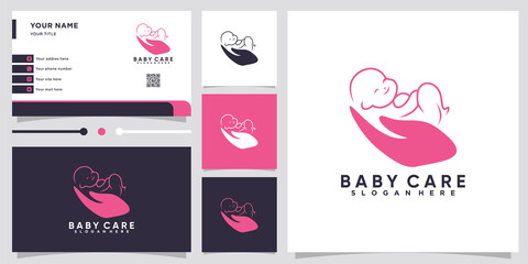 baby care logo design with style and creative concept