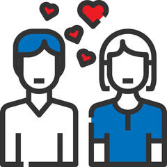 Vector couple love filled line icon, couple and love symbol 64x64 Pixel, white background