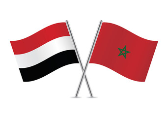 Yemen and Morocco flags. Yemeni and Moroccan flags isolated on white background. Vector illustration.