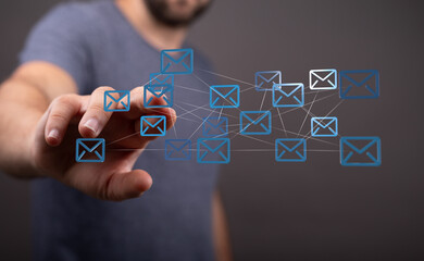 express envelope and parcel abstract technology background. Business quantum internet network...