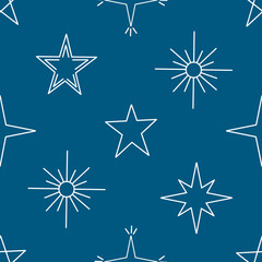 Seamless pattern with stars. Backgrounds and wallpapers for invitations, cards, fabrics, packaging, textiles, posters. Vector illustration.
