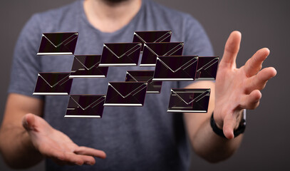express envelope and parcel abstract technology background. Business quantum internet network...