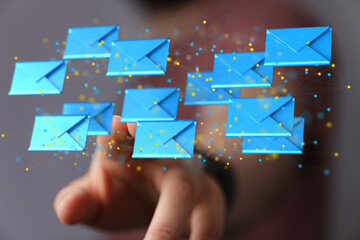 express envelope and parcel abstract technology background. Business quantum internet network communication and high speed parcel