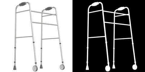 3D rendering illustration of a front-wheeled walker