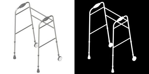 3D rendering illustration of a front-wheeled walker