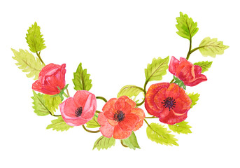 watercolor bouquets of flowers peonies poppies for valentine's day greeting cards invitations for design works