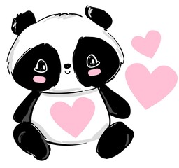 Cute panda with a heart. Vector illustration. funny Children print on t-shirt.