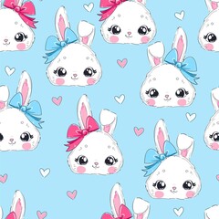 Hand Drawn Cute Bunny, print design rabbit seamless pattern vector illustration