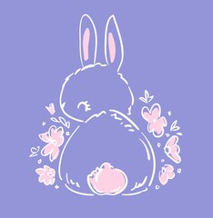 Hand Drawn Cute Bunny sketch, print design rabbit, children print