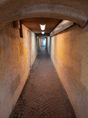 Illuminated underpass in the city of Annecy, France