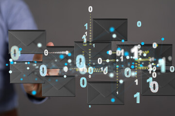 express envelope and parcel abstract technology background. Business quantum internet network...