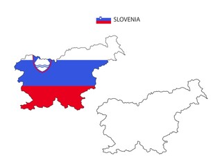 Obraz premium Slovenia map city vector divided by outline simplicity style. Have 2 versions, black thin line version and color of country flag version. Both map were on the white background.
