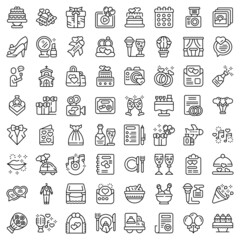Fototapeta na wymiar Wedding service icons set outline vector. Party catering