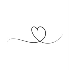 Continuous one line drawing of heart isolated on white background.