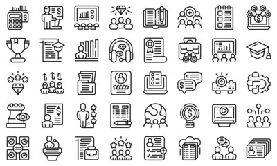Staff training icons set outline vector. Work team