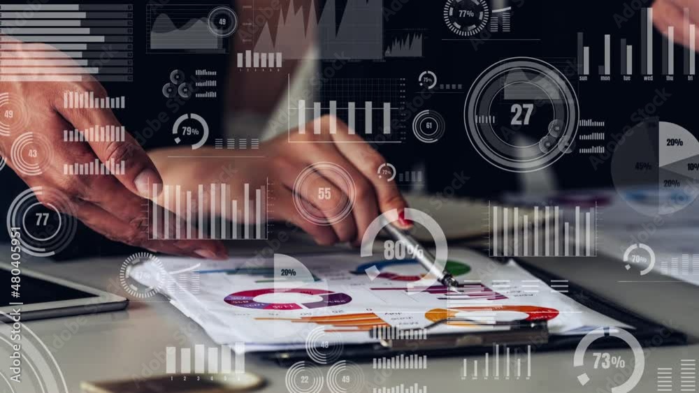 Poster conceptual business dashboard for financial data analysis . 3d render computer graphic .