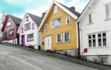 street on a Stavanger with colorful houses