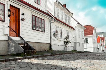 street on a Stavanger with white houses