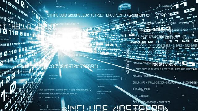 Software development, application programming code and tacit computer coding . Concept of smart digital transformation and technology disruption that changes global trends in new information era .