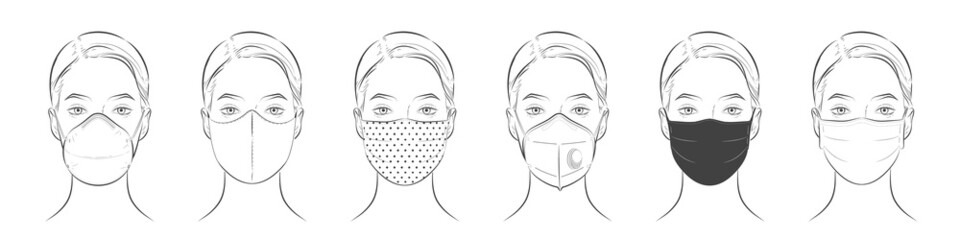 Face mask. Woman wearing disposable medical mask. Vector illustration