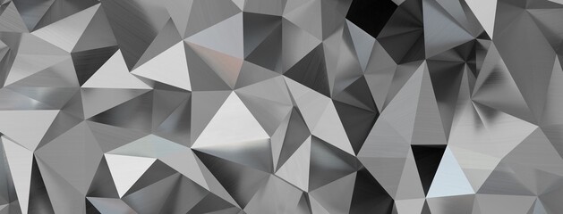 Obraz premium Close up detail of abstract modern metallic triangular wall pattern. Silver triangle geometric art wallpaper.