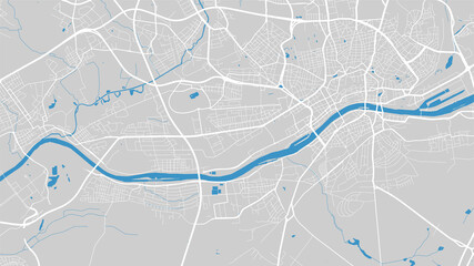 River map vector illustration. Main river map, Frankfurt city, Germany. Watercourse, water flow, blue on grey background road map. - obrazy, fototapety, plakaty