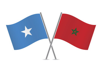 Somalia and Morocco flags. Somalian and Moroccan flags isolated on white background. Vector illustration.