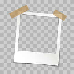 instant picture frame with adhesive tape, snapshot photo frame template, vector illustration