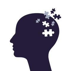 Human head with puzzle pieces. Concepts of memory loss, problem solving, brain function.