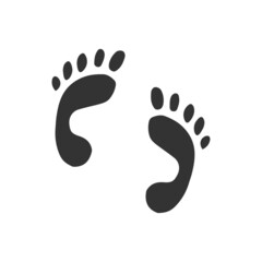 Obraz premium Hand drawn human footprint. Baby foot prin. In doodle style, black silhouette isolated on a white background. Cute element for design cards, social media banners, stickers. Vector illustration