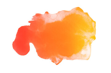 Red, orange, yellow color gradient stain of watercolor paint. Artistic wash and blot isolated on white background. Aquarelle background. Template fot graphic design. - 480410120