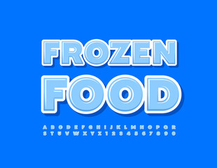 Vector creative Emblem Frozen Food. Modern Glossy Font. Artistic Alphabet Letters and Numbers