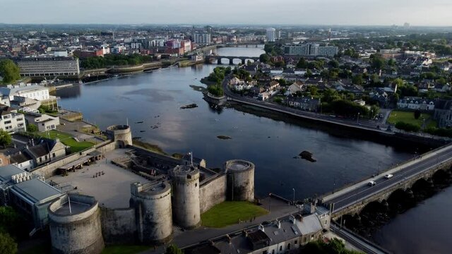 Limerick drone view, Shannon River, Ireland